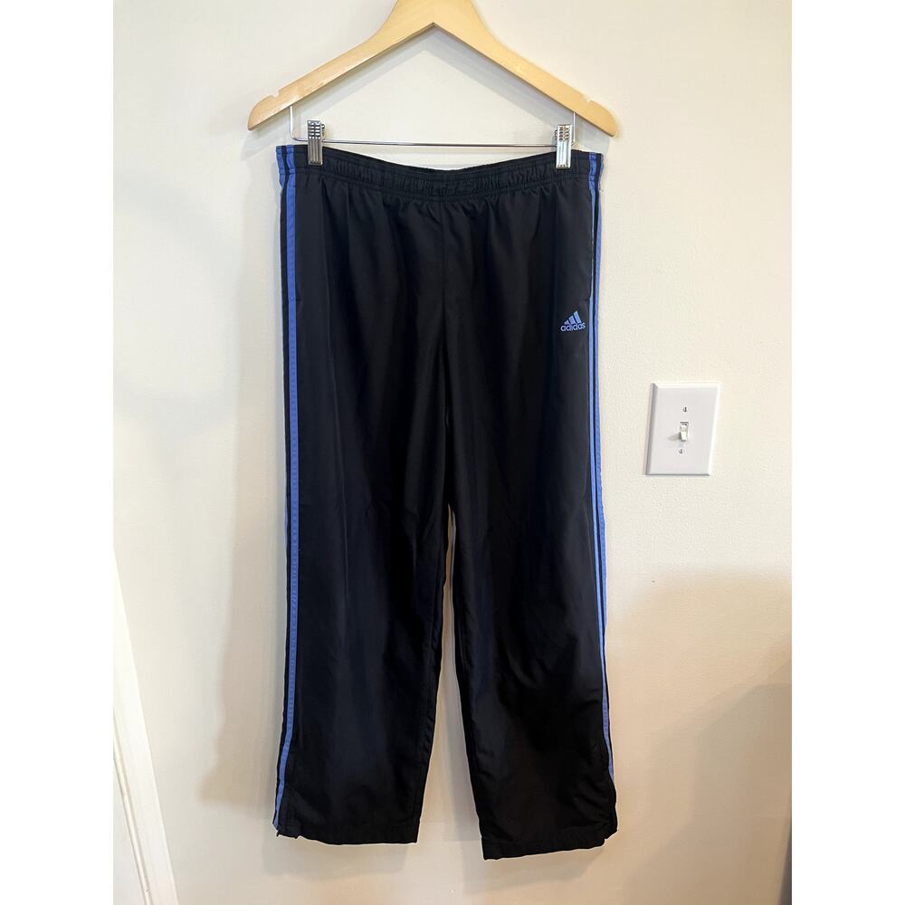 Adidas Black Blue Stripe Track Pants Women’s Large Athletic Jogger Pants - Picture 1 of 4